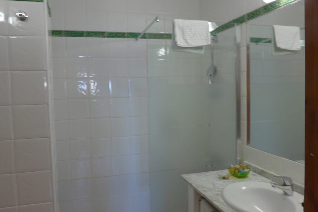 Bathroom of our master bedroom in Dona Pakyta Hotel in San Jose, Spain