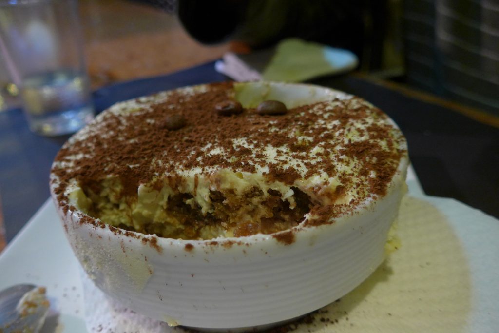 Delcious tiramisu at Rione Trastevere in San Jose, Spain