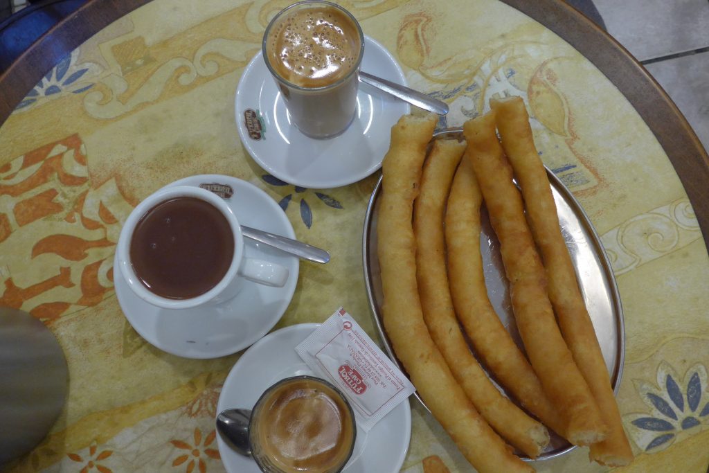 Churros con chocolate at Cafe Futbol