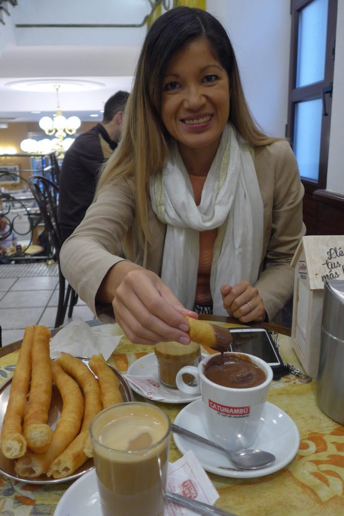 Churros con chocolate at Cafe Futbol