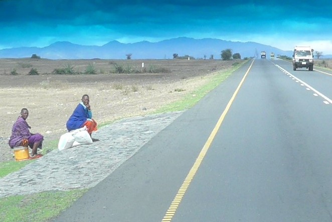 Maasai alongside road