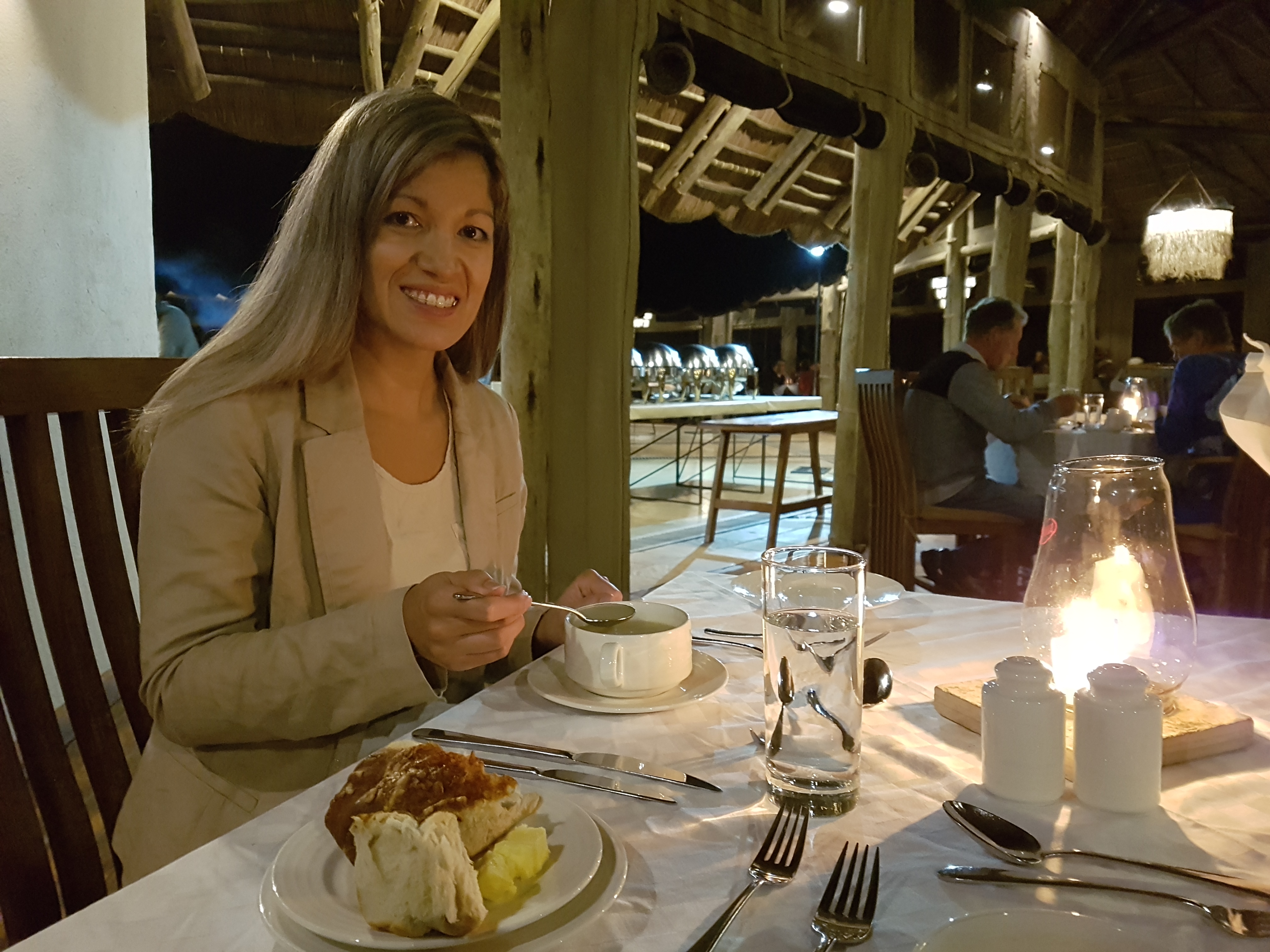 Louise having dinner at Kubu Kubu