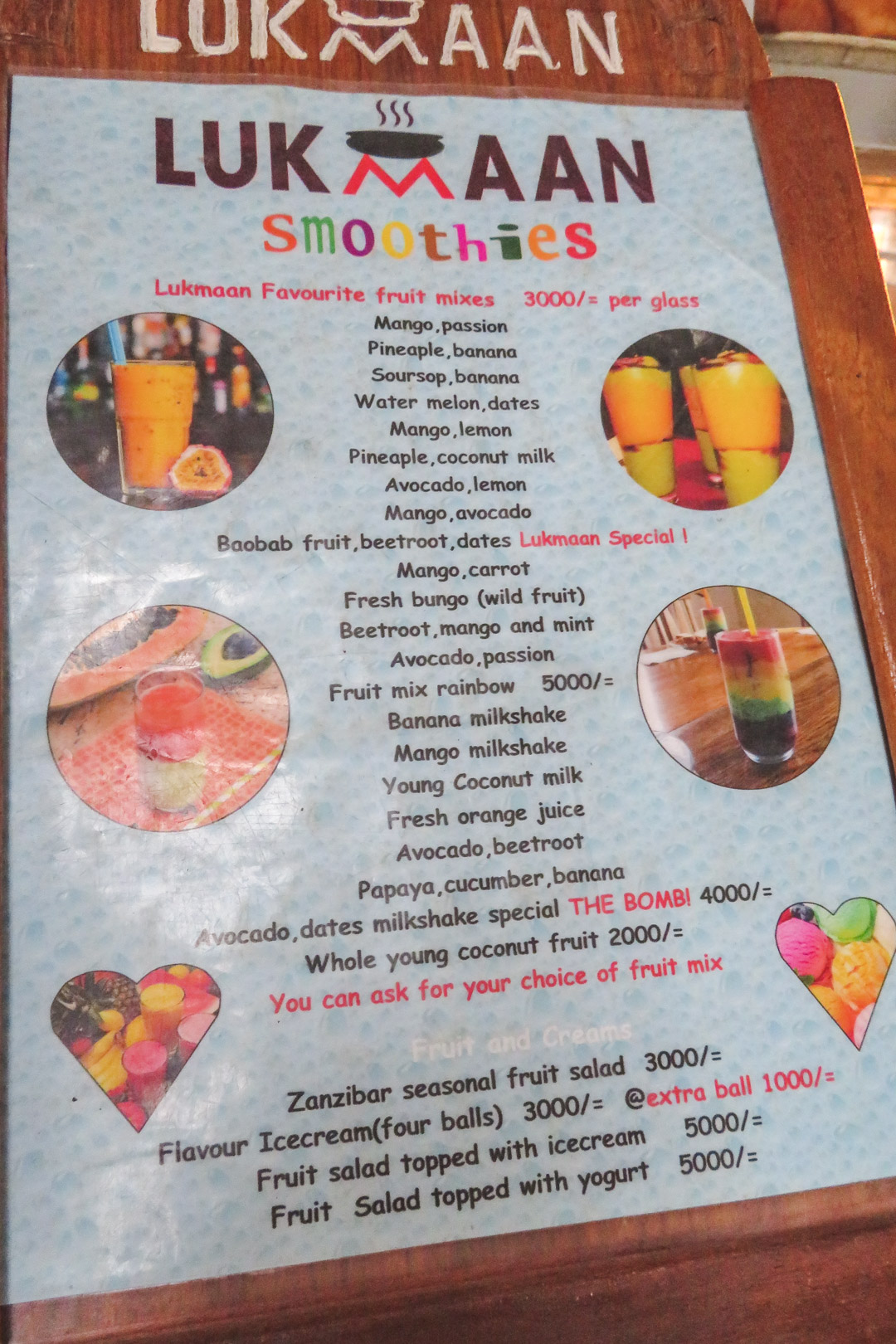 Stone Town Lukmaan Smoothie Menu