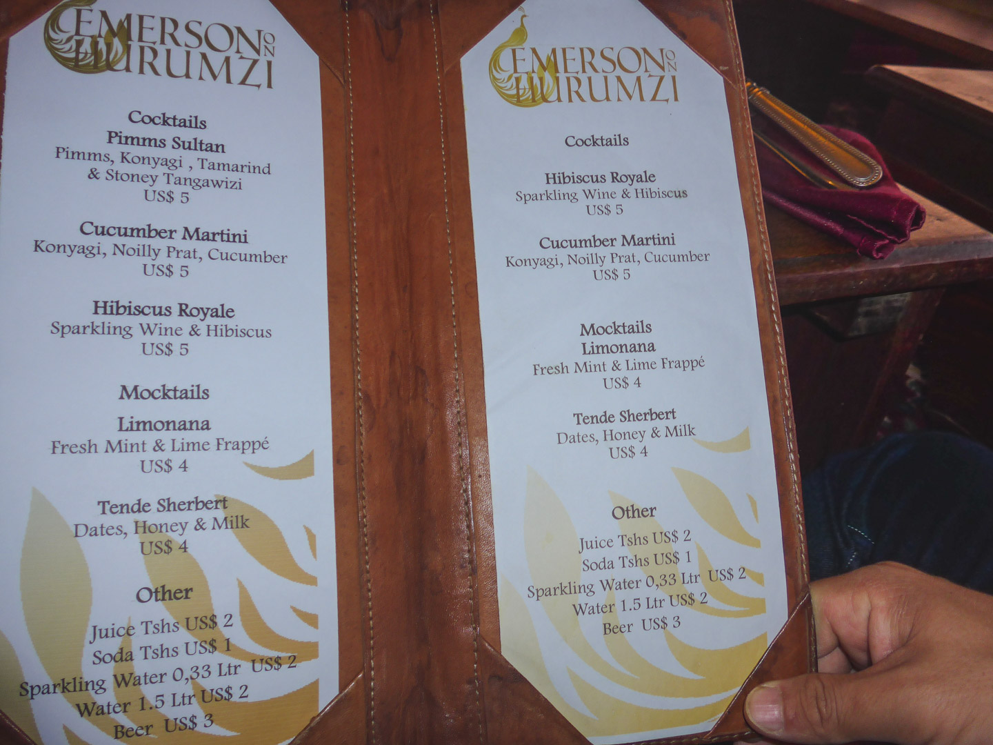 Stone Town Tea House Restaurant Drink Menu