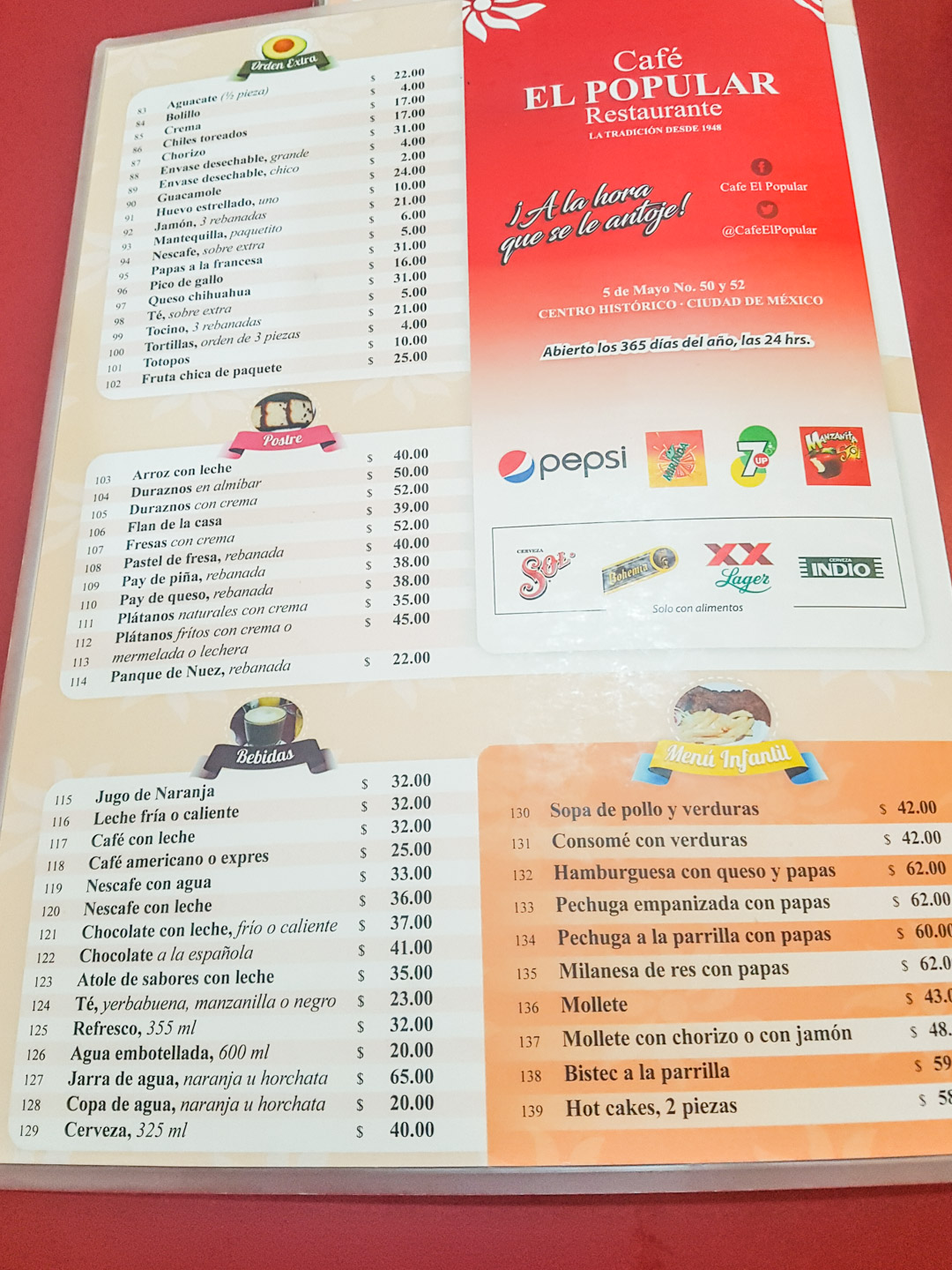 Mexico City Budget Foodie Cafe El Popular Menu 2