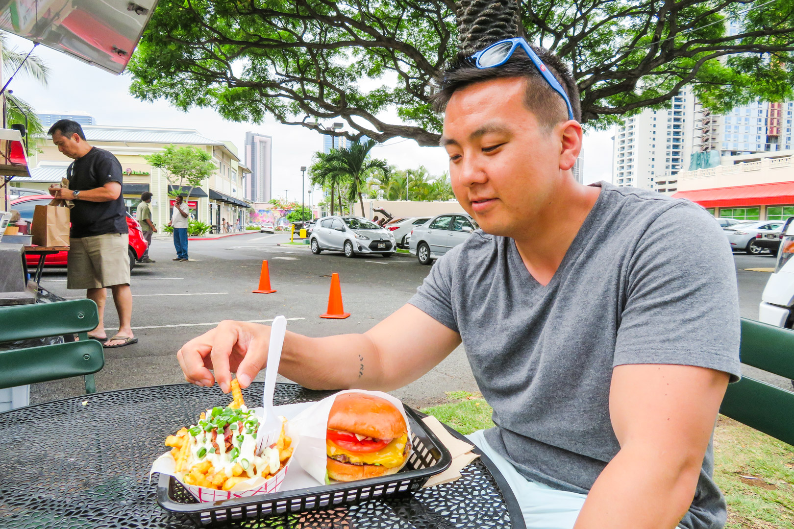 Oahu off the Beaten Path Chubbies 50s Burger and Bacon Fries