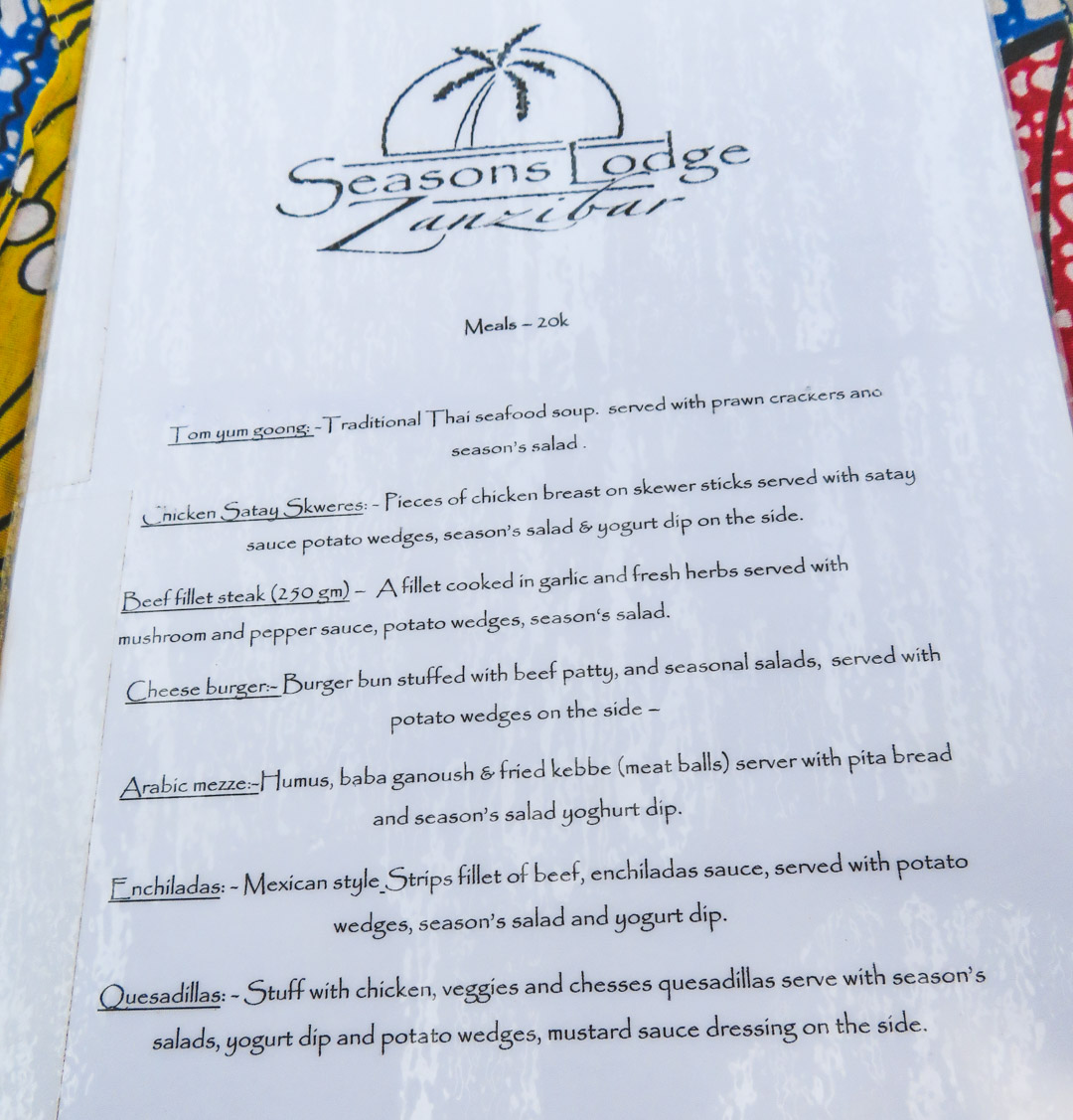 Lunch Menu at Seasons Lodge