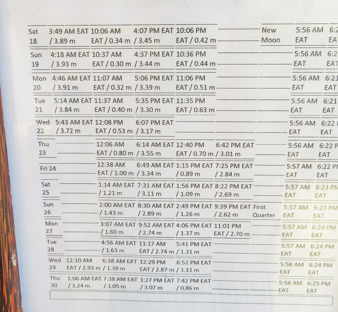 Tide schedule at Seasons Lodge