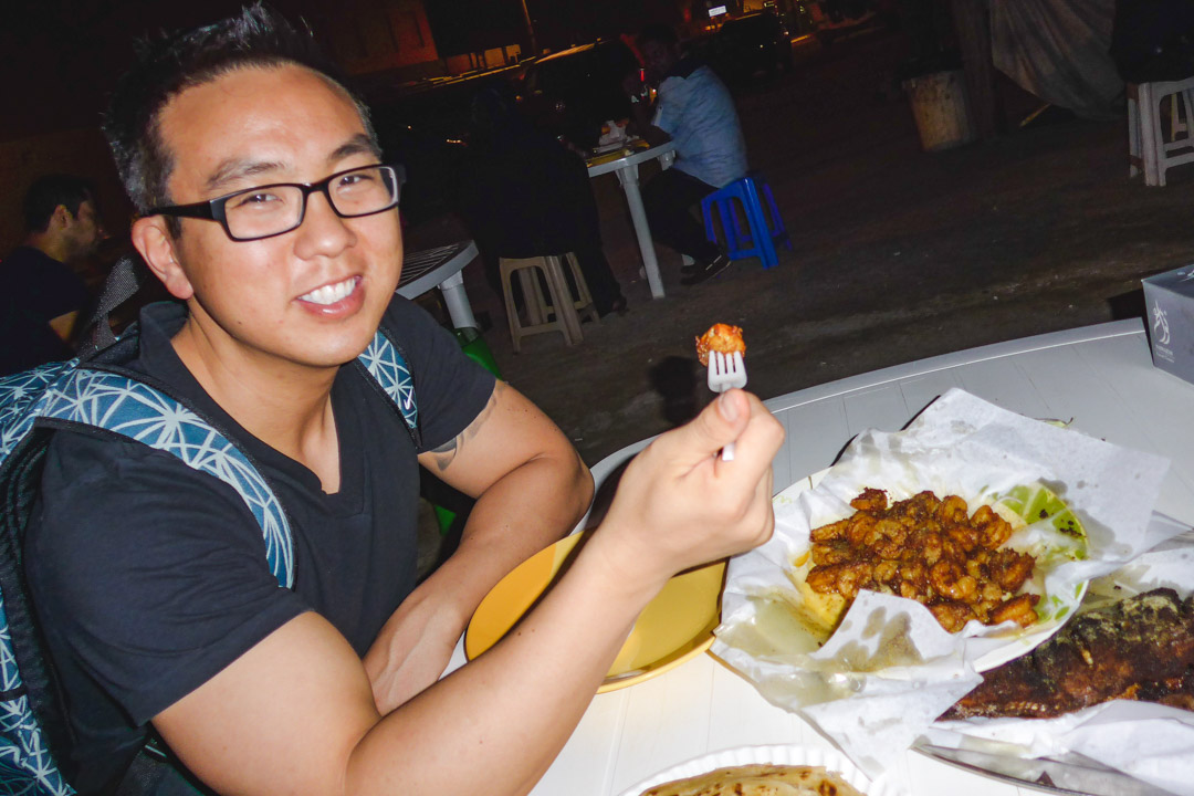 Eating Fried Prawns at Bu Qtair