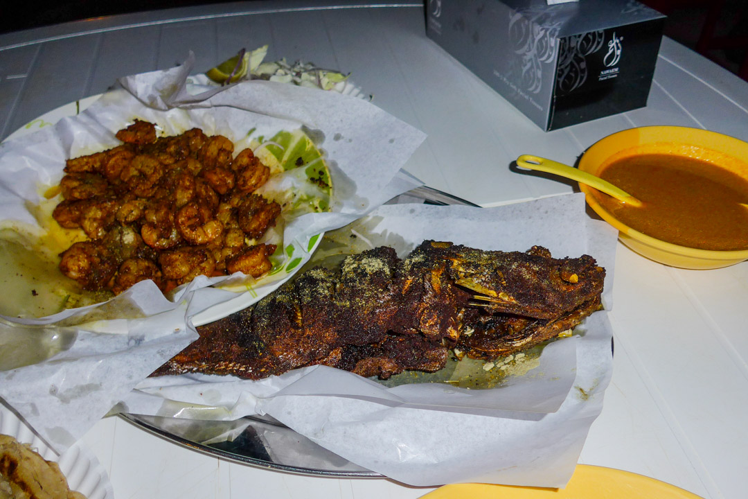 Fried Fish and prawns at Bu Qtair