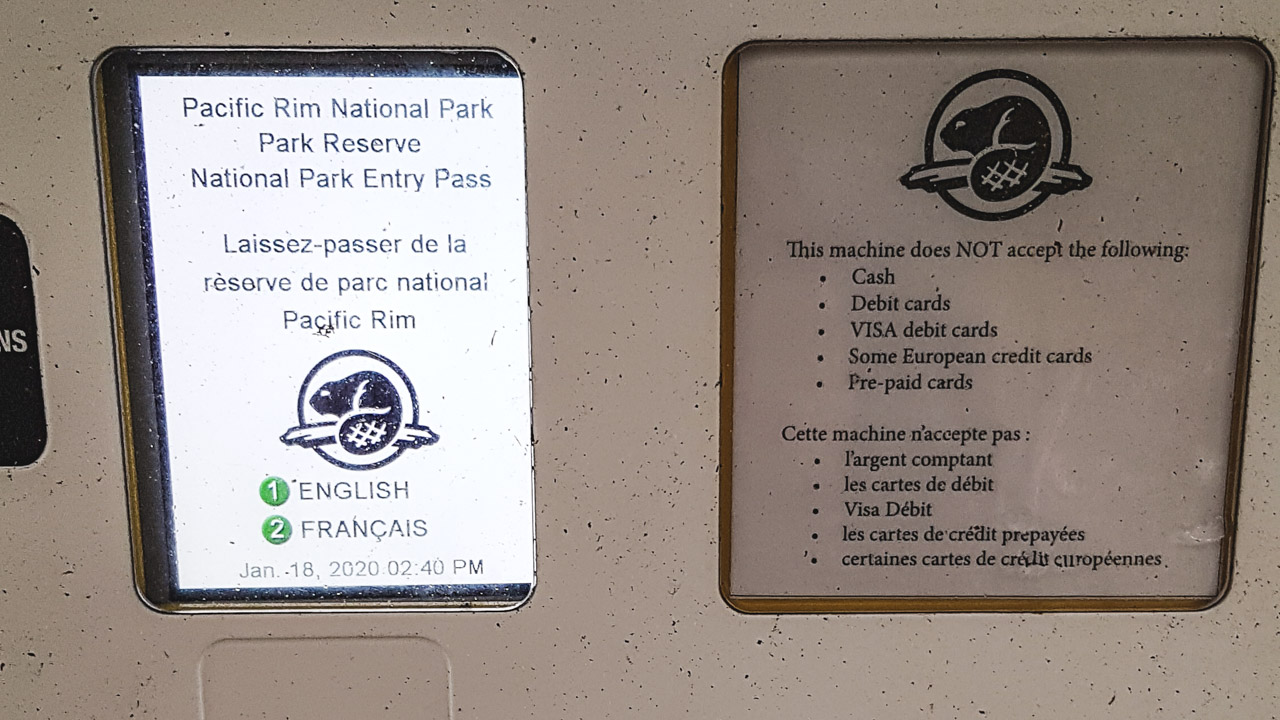 Pacific Rim National Park Pass Machine