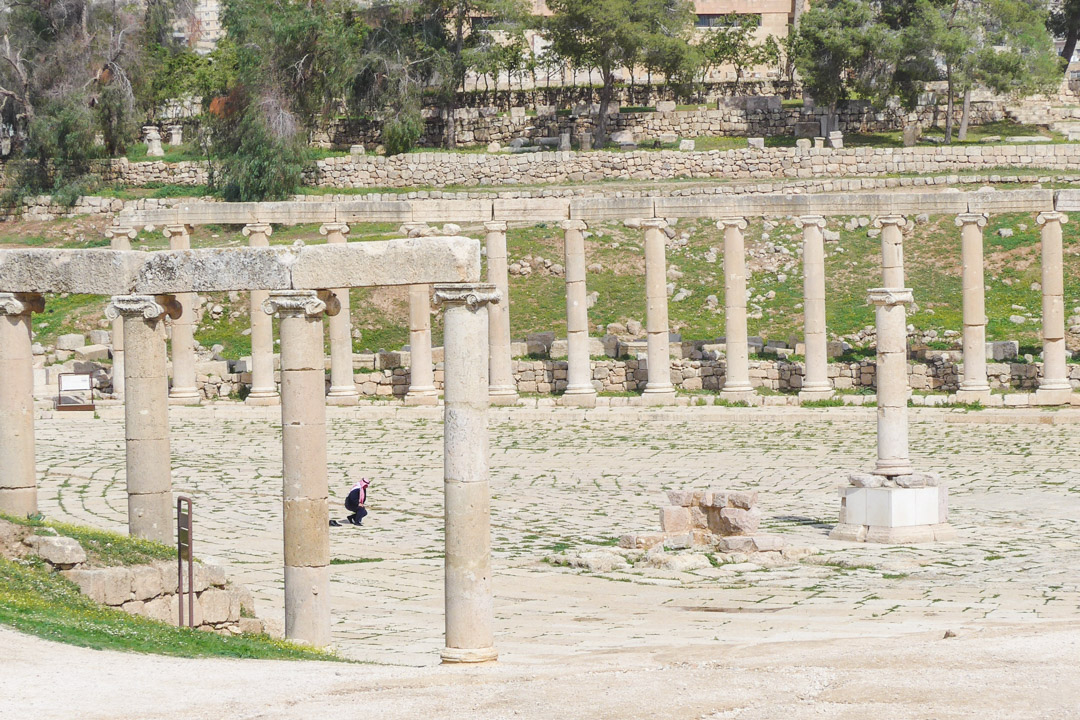 Prayer at the Oval Plaza in Jerash