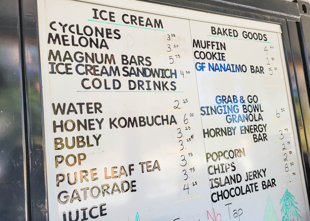 Malahat SkyWalk Snack Bar Menu