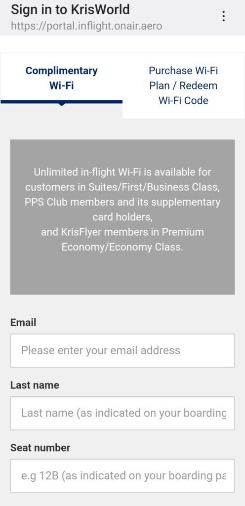 Singapore Airlines Business Class Free Wi-Fi