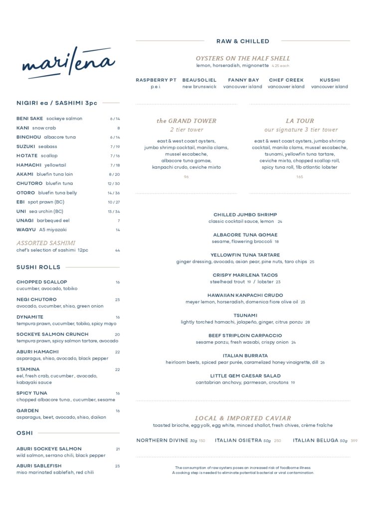 Marilena Cafe and Raw Bar Menu Page 1