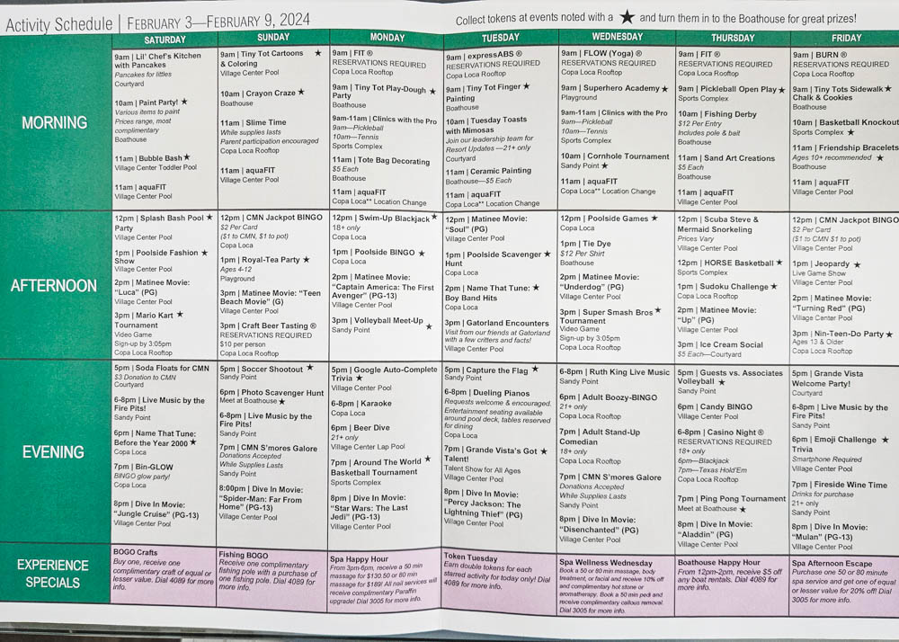 Marriott's Grande Vista Activity Schedule