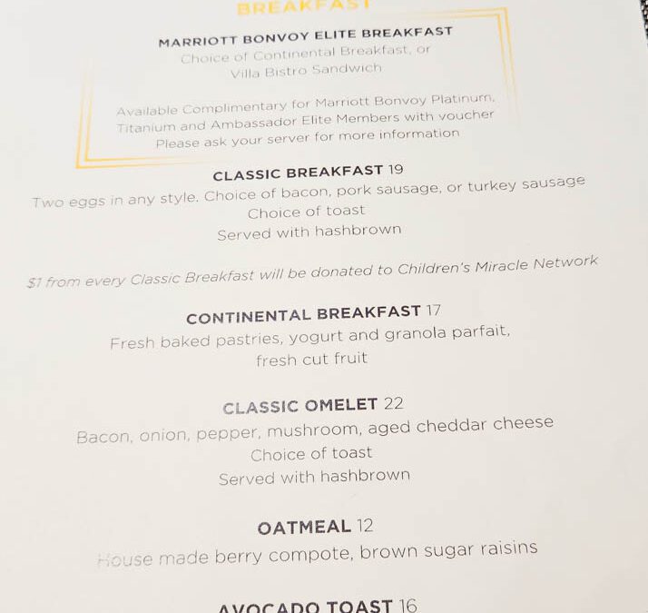 Delta Hotels Burnaby Conference Centre Villa Bistro Breakfast Menu