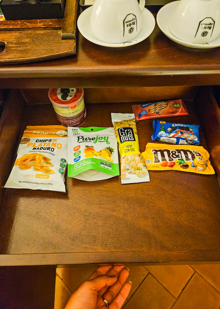 JW Marriott Guanacaste Deluxe Oceanfront Room Mini Bar Snacks