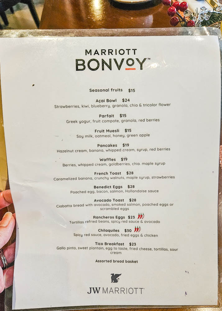 JW Marriott Guanacaste Platinum Elite Breakfast