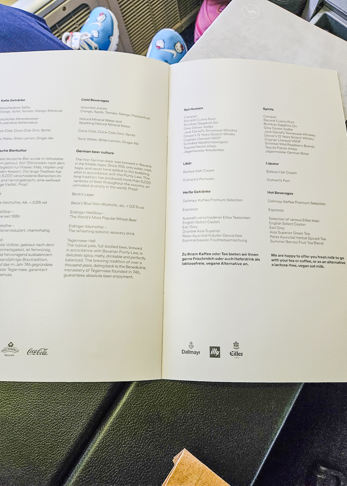 Lufthansa 747 Business Class Drink Menu