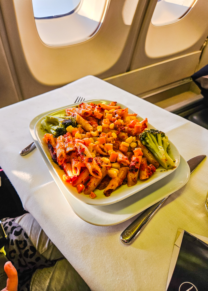 Lufthansa 747 Business Class Kids Pasta Dinner
