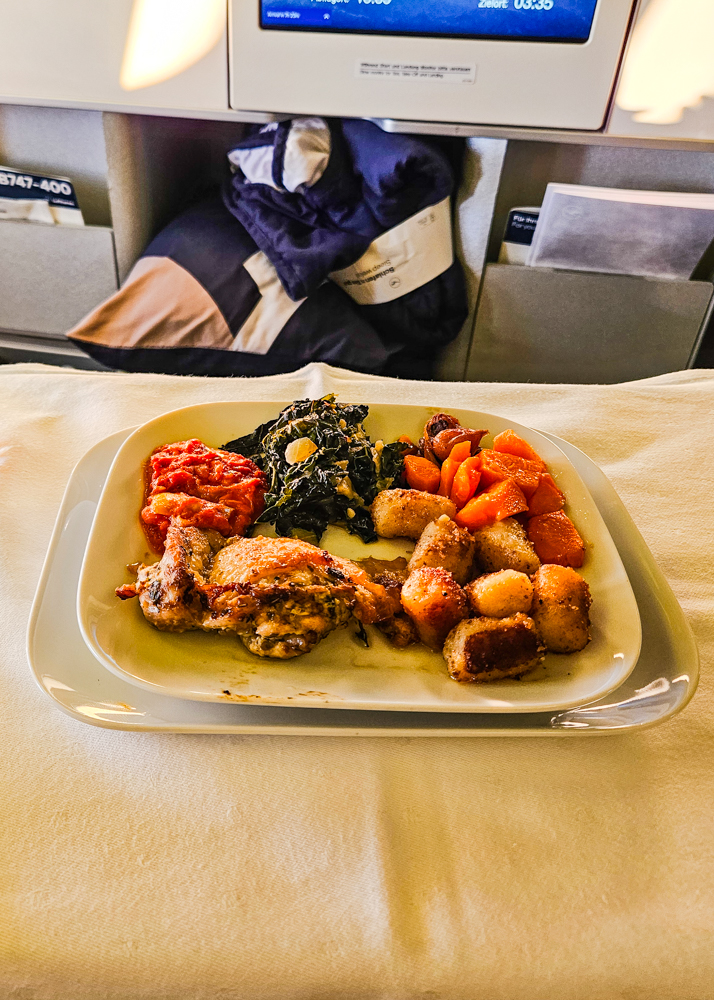Lufthansa 747 Business Class Main Chicken and Gnocchi