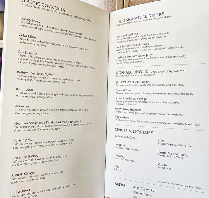 Thai Airways Business Class Cocktails