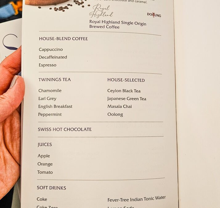Thai Airways Business Class Coffee and Tea Menu