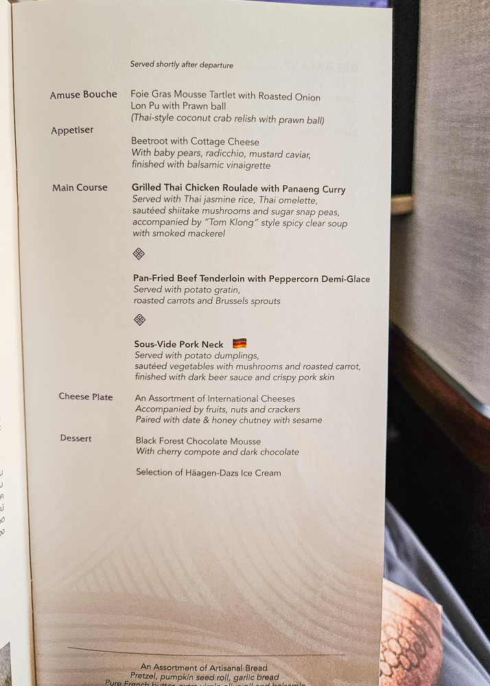 Thai Airways Business Class Dinner