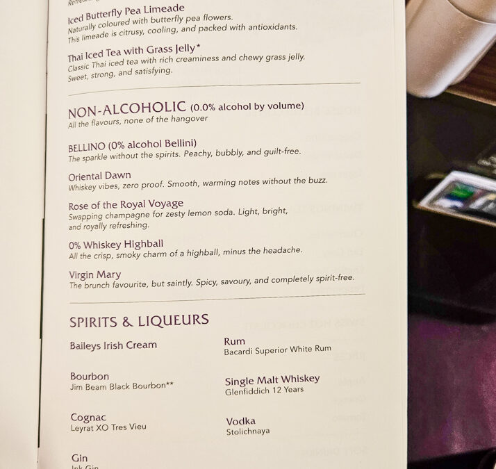 Thai Airways Business Class Drink Menu