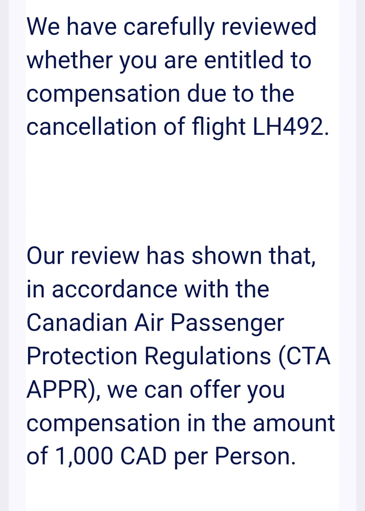 Lufthansa Cancelled Flight Compensation Approval