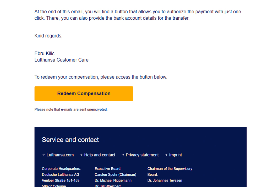 Lufthansa Cancelled Flight Compensation Bank Deposit Link