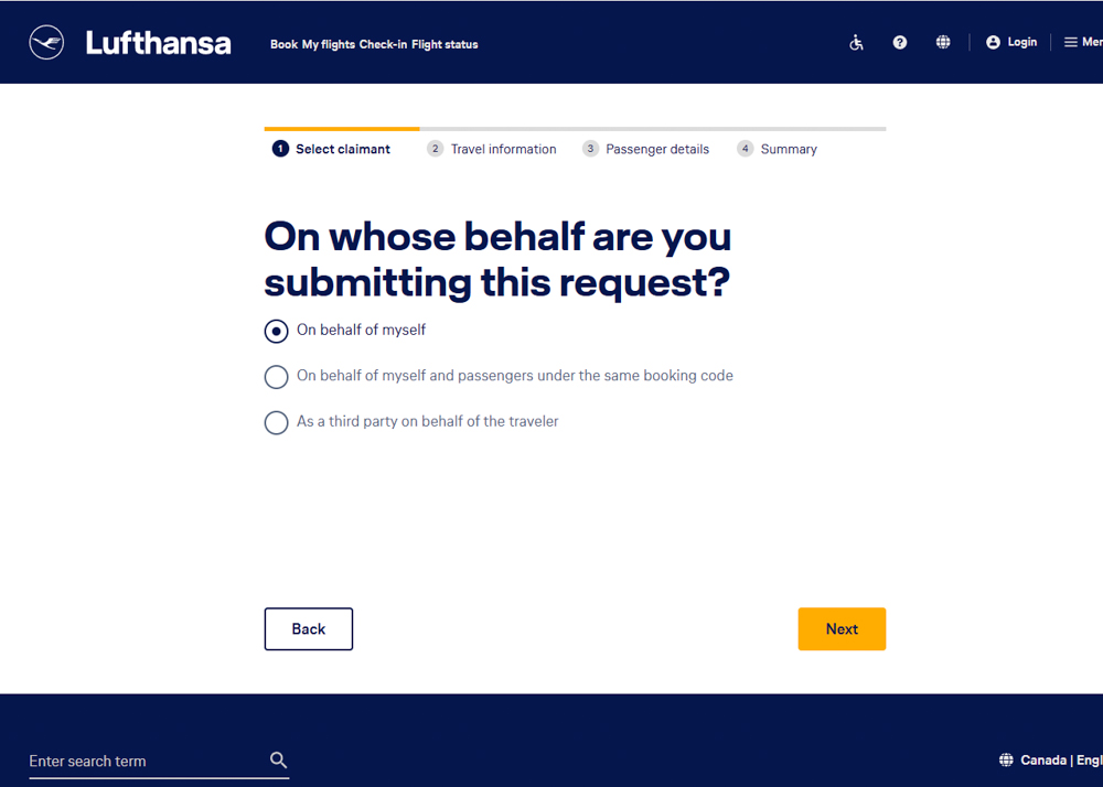 Lufthansa Cancelled Flight Compensation Form Step 2