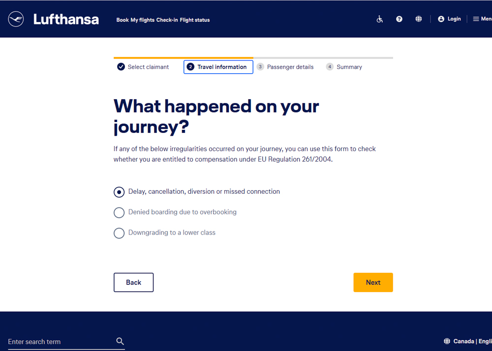 Lufthansa Cancelled Flight Compensation Form Step 3