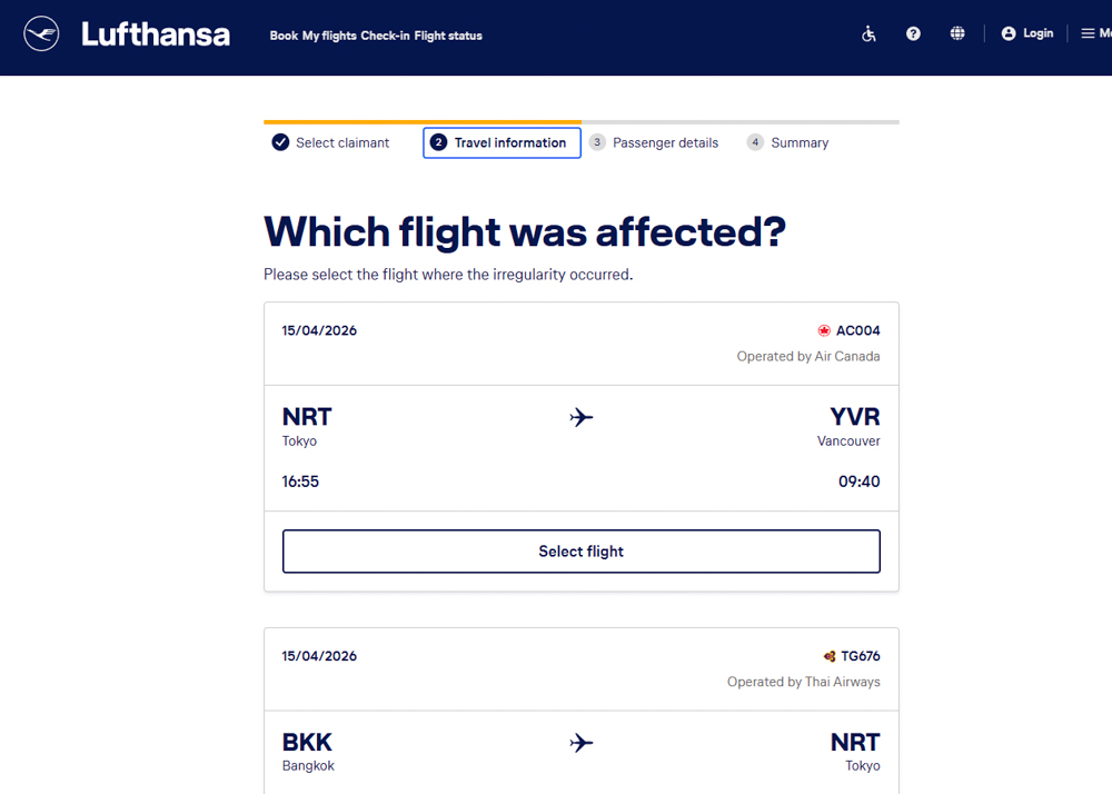 Lufthansa Cancelled Flight Compensation Form Step 4