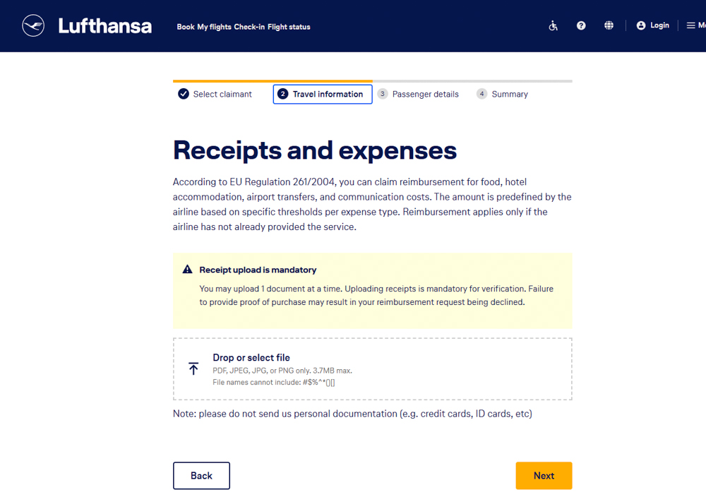 Lufthansa Cancelled Flight Compensation Form Step 6
