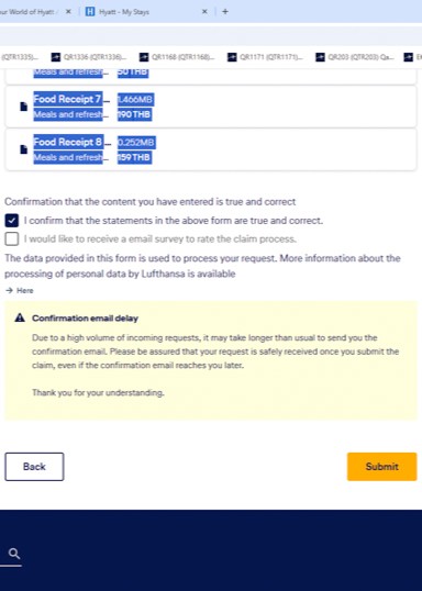 Lufthansa Cancelled Flight Compensation Receipts for Food Reimbursement