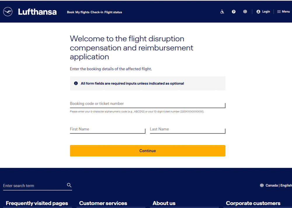 Lufthansa Flight Disruption Reimbursement and Compensation Form