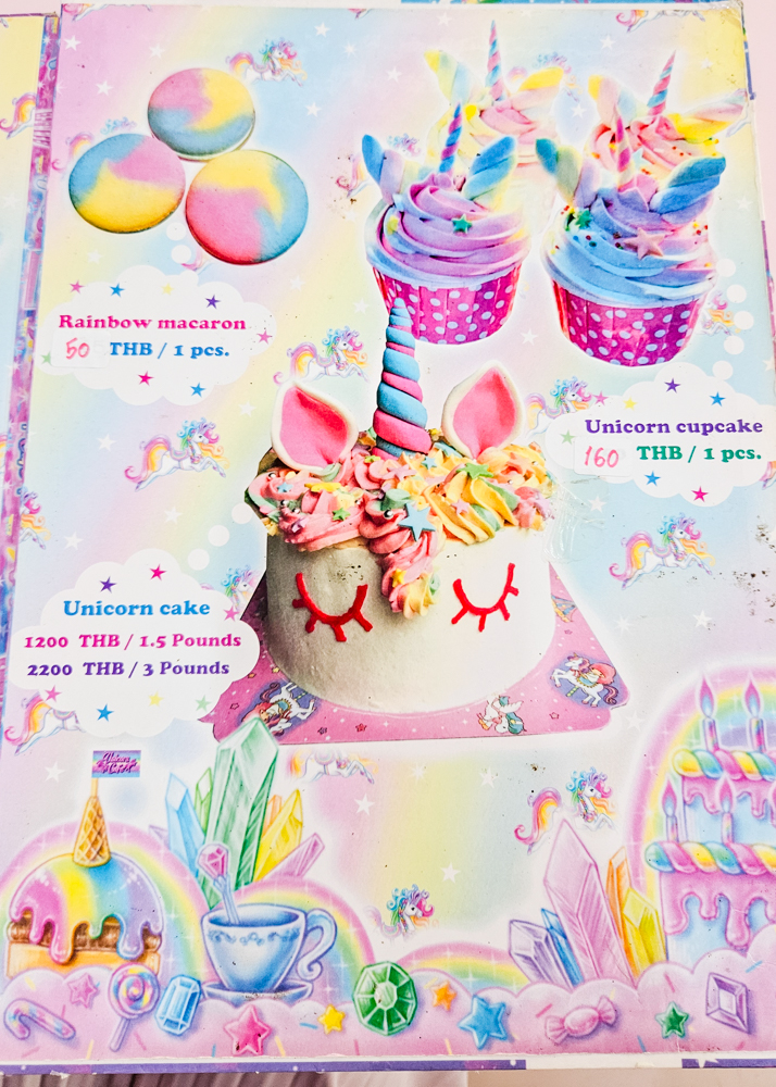 Bangkok Unicorn Cafe Cake Menu