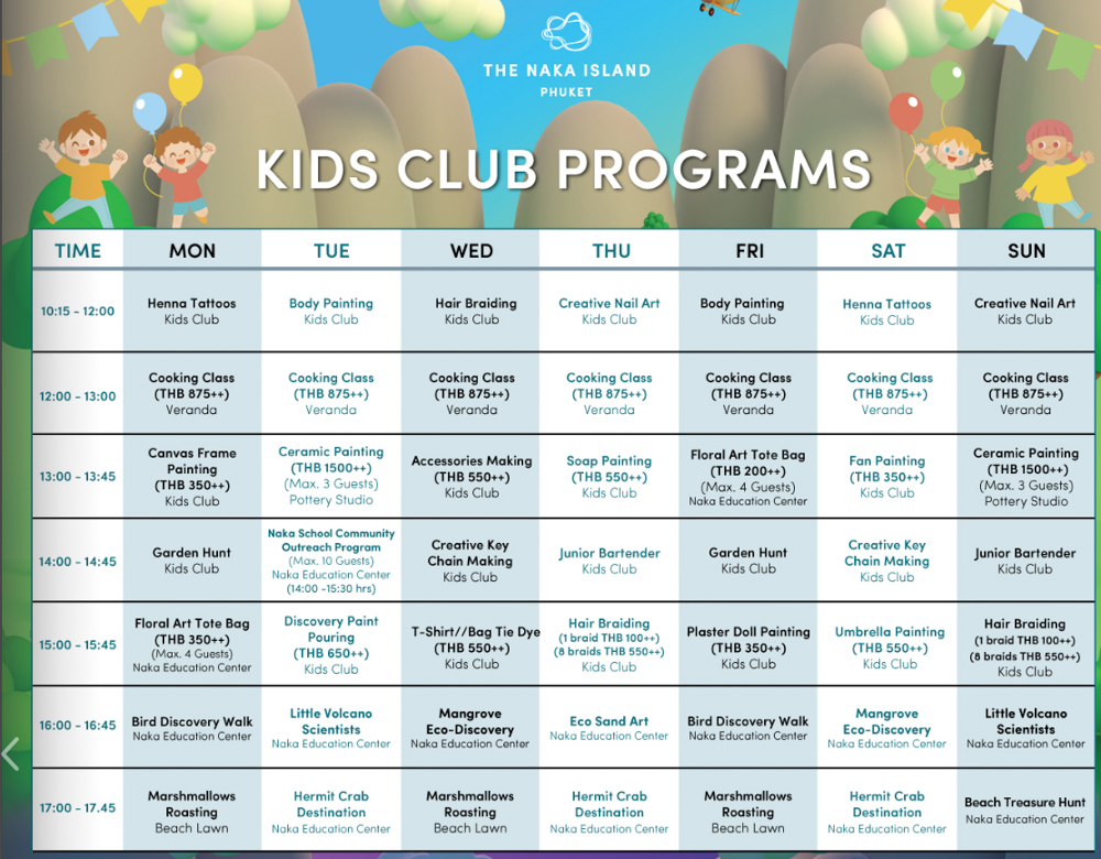 Naka Kids Club Program Schedule