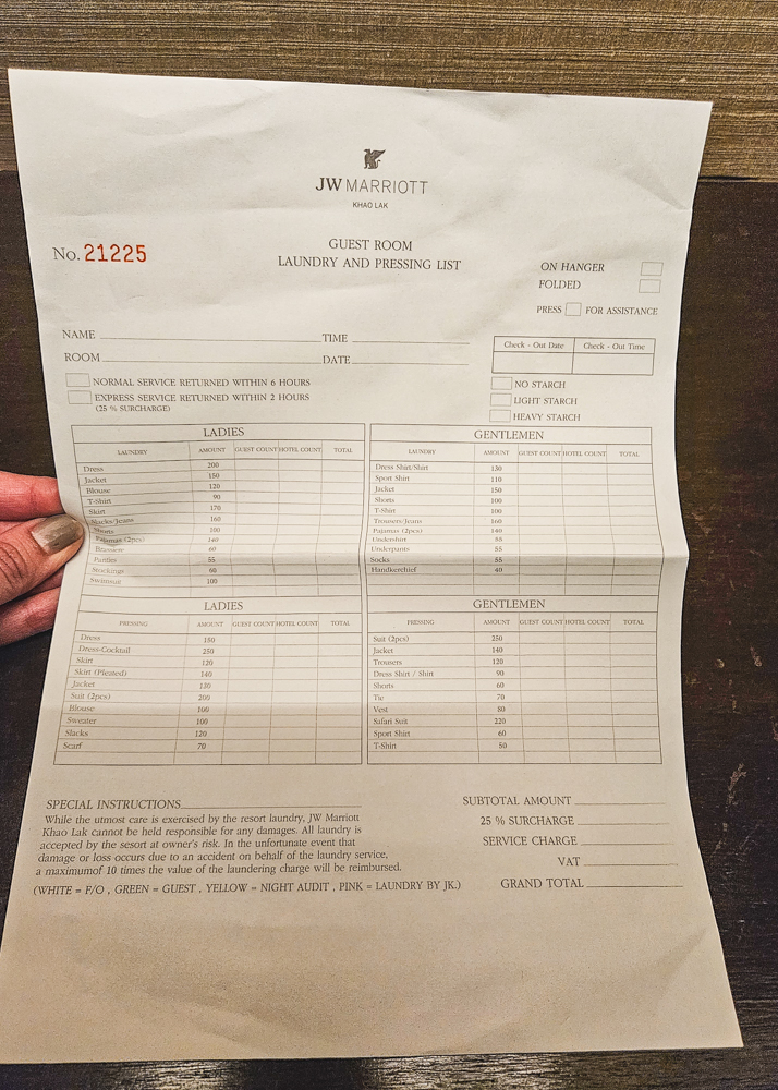 JW Marriott Khao Lak Laundry Service