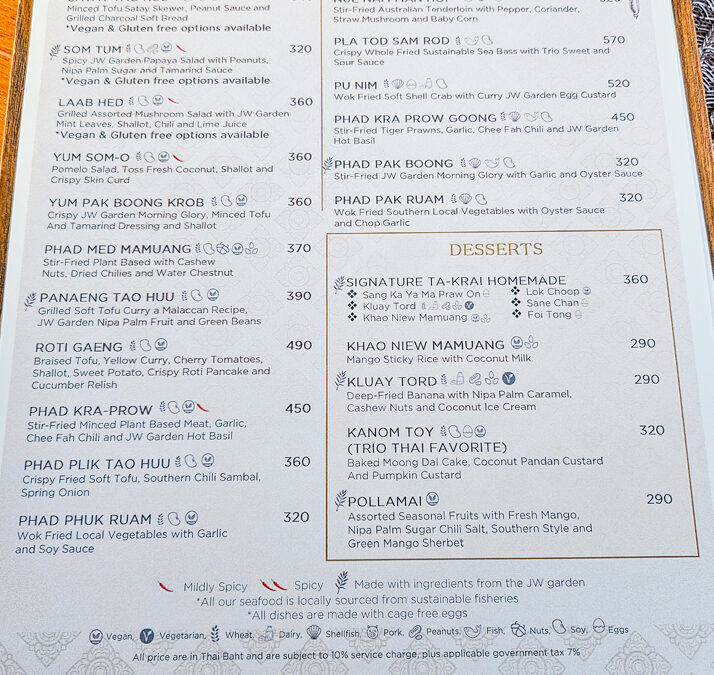 JW Marriott Khao Lak Ta Krai Menu Vegetarian Options